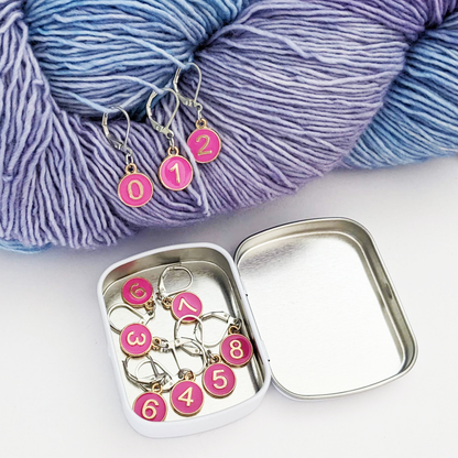 Numbers Locking Stitch Markers - Set of 10 with Storage Tin: Dusky Rose