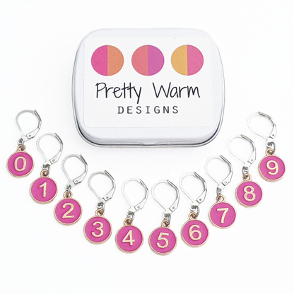 Numbers Locking Stitch Markers - Set of 10 with Storage Tin: Dusky Rose