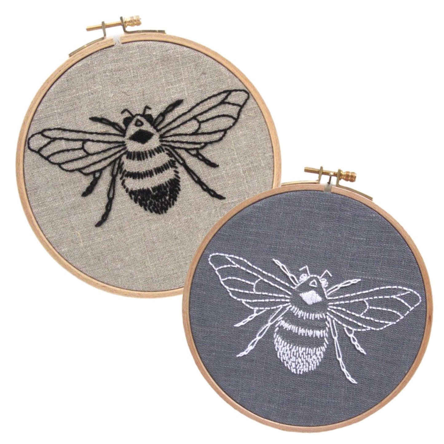 Bee Embroidery Kit: Grey/White