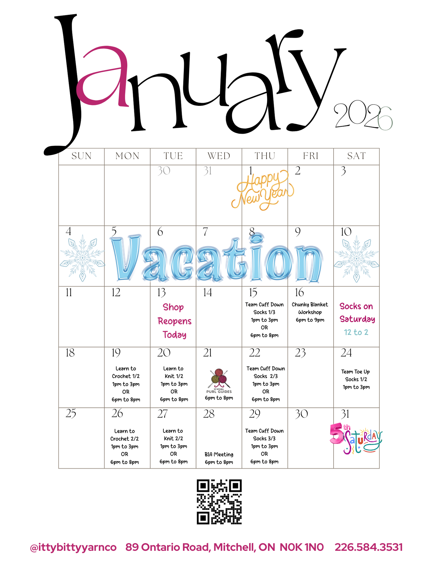 Januaryr Event and Workshop Calendar