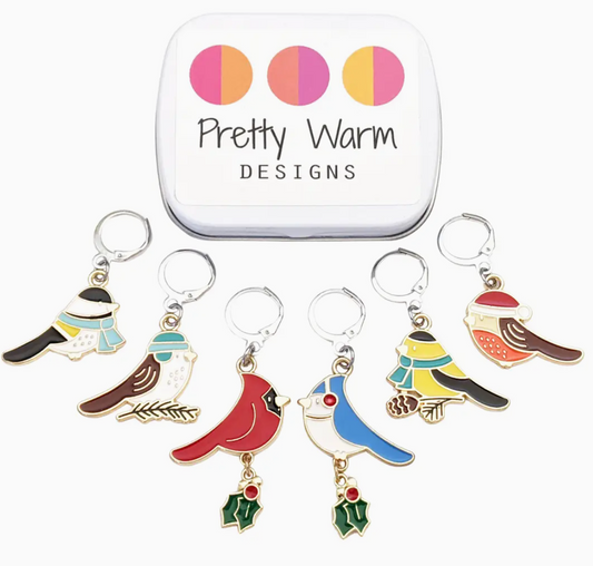 PWD - Christmas Birds Locking Stitch Marker - S/6 w/tin