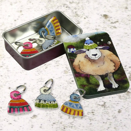 Hats Stitch Markers In A Tin