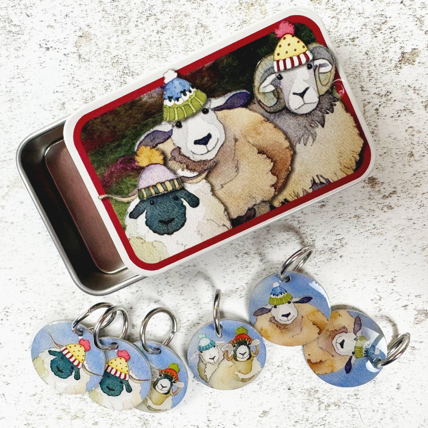 Happy Sheep Stitch Markers In A Pocket Tin