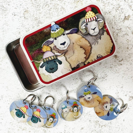 Happy Sheep Stitch Markers In A Pocket Tin