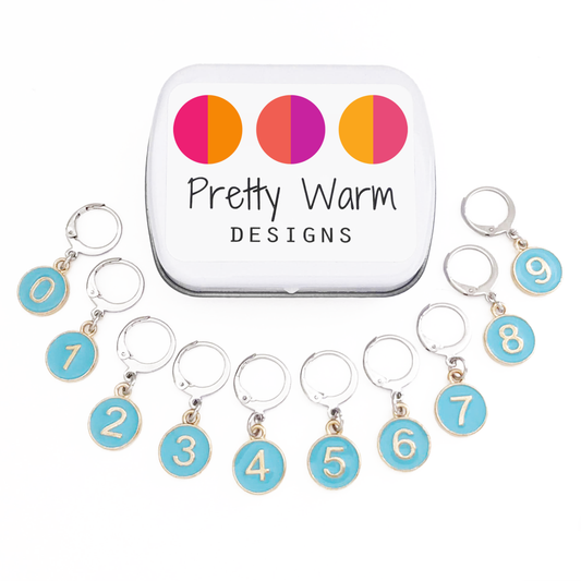 Numbers Locking Stitch Markers - Set of 10 with Storage Tin: Summer Sky Blue